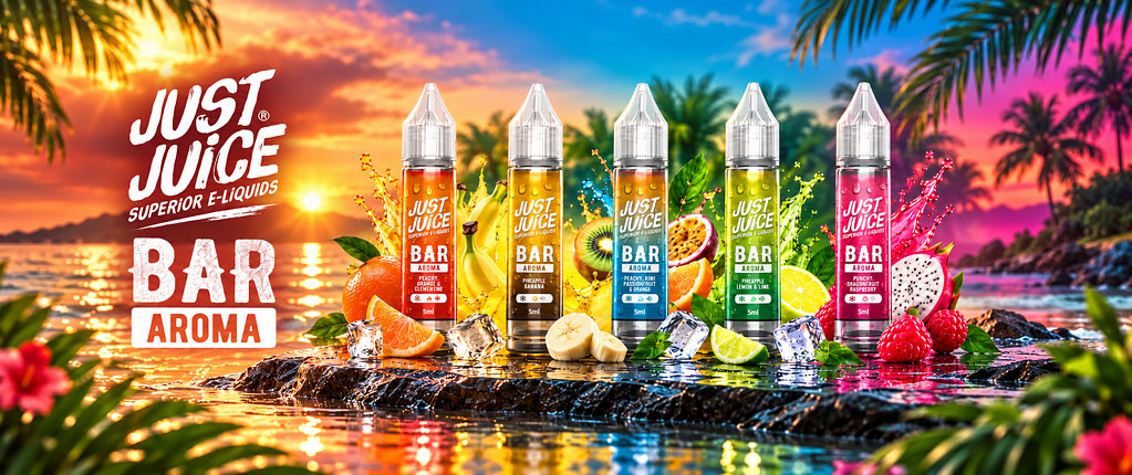 Shake and vape příchutě Just Juice Bar Range – ovocné chutě s chladivou kooladou