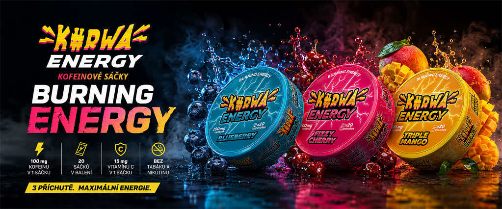Banner kofeinových sáčků Kurwa Energy