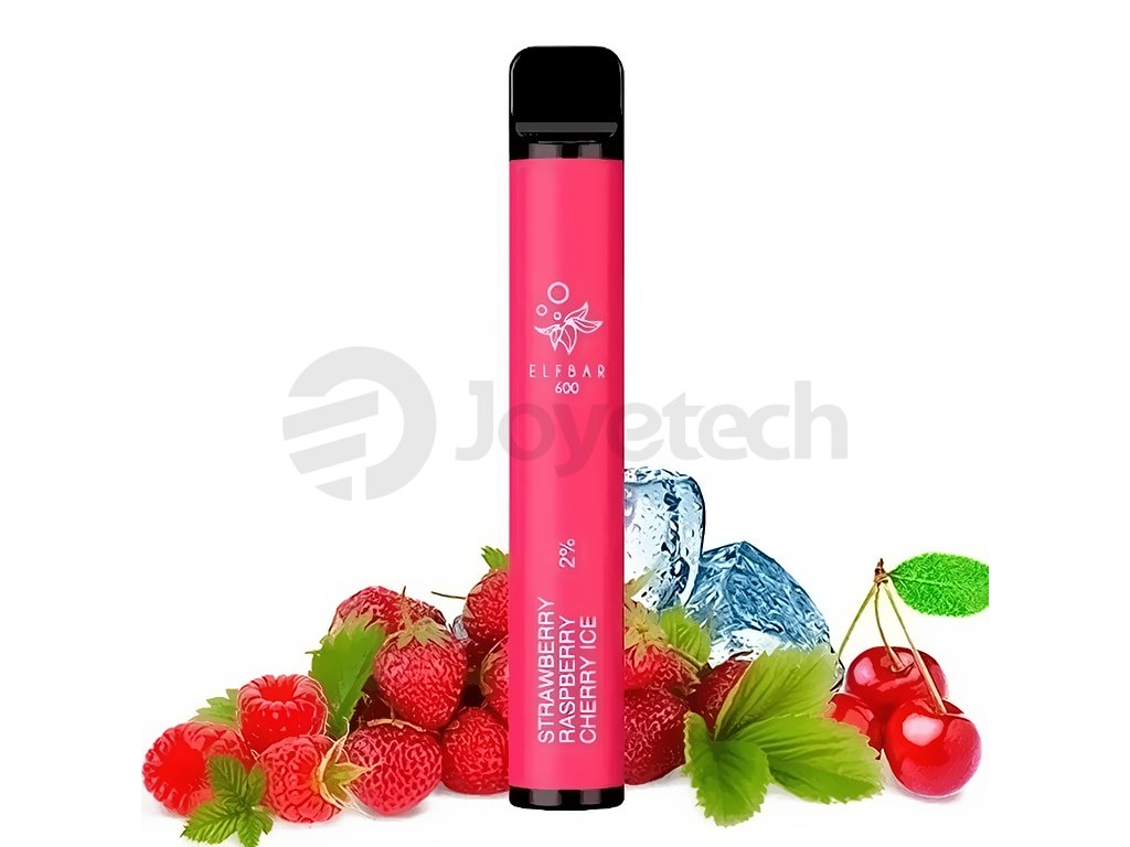 Elf Bar 600 - 20mg - Strawberry Raspberry Cherry ICE (Jahoda, malina, třešeň), produktový obrázek.