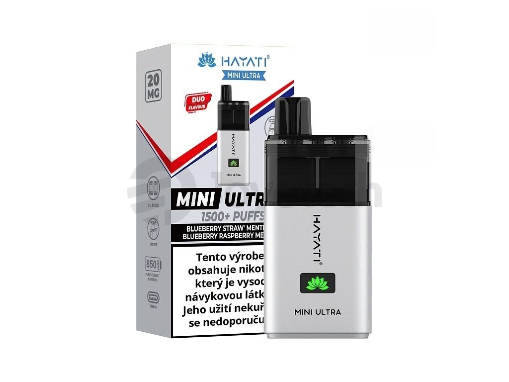 Hayati Mini Ultra 1500 - Blueberry Strawberry Menthol Blueberry Raspberry - 20mg Menthol, produktový obrázek.
