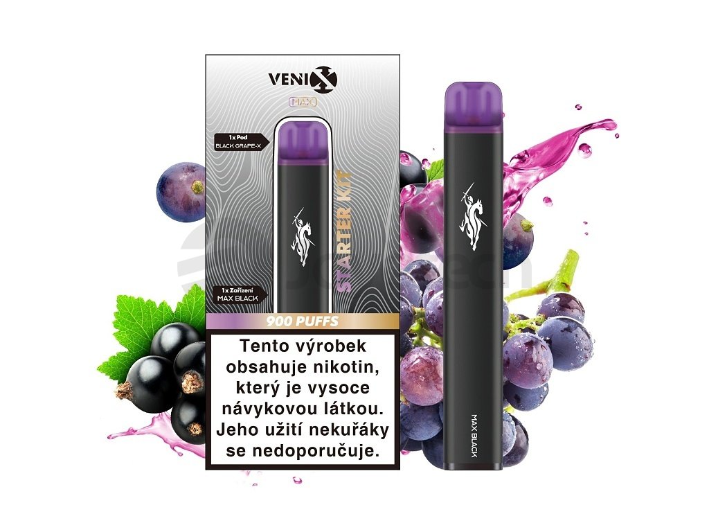 Venix MAX Black Starter Kit - Black Grape X - 20mg, produktový obrázek.