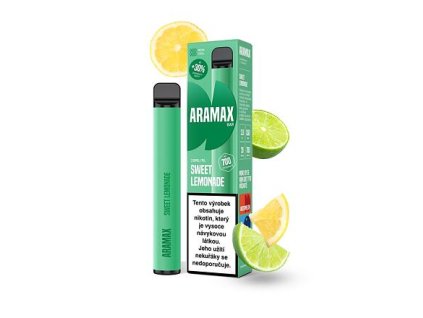 Aramax Bar 700 Disposable Pod (Sweet Lemonade) intenzita nikotinu 20mg tabáková nálepka Kolek Q