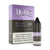 Pět lahviček Lions Juice nikotinového boosteru s fialovým designem a nikotinovou silou 20mg pro vapery