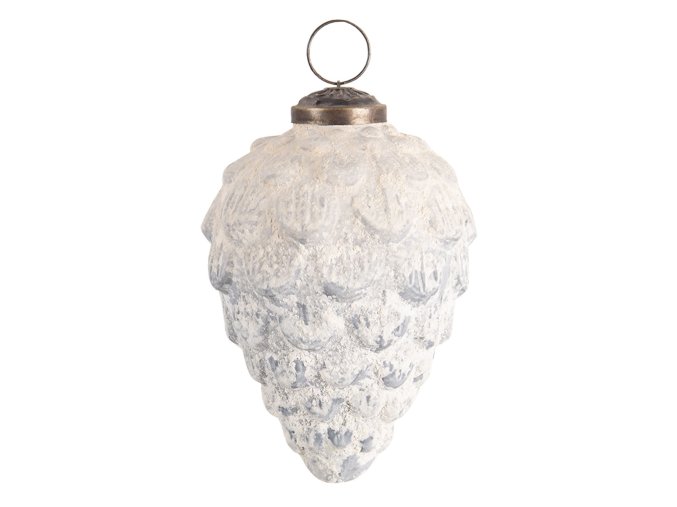 Bílo krémová vánoční ozdoba ve tvaru šišky s patinou - Ø 10 cm