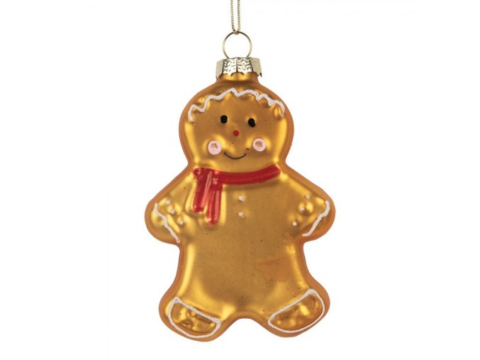 Vánoční skleněná závěsná ozdoba perníček - 6*2*10 cm