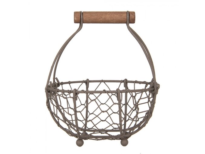 Hnědý drátěný dekorační košík s dřevěným držadlem -