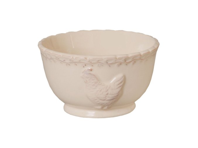 Béžová keramická miska s dekorem slepičky Chicken Rustic