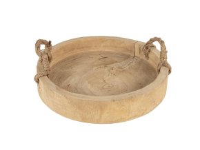 Dřevěný kulatý tác/ podnos s jutovými uchy