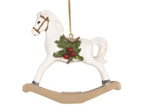 Bílá antik závěsná dekorace houpací koník - 12*4*11 cm