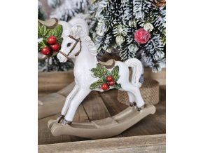 Dekorace bílý houpací koník - 11*4*11 cm