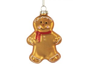 Vánoční skleněná závěsná ozdoba perníček - 6*2*10 cm