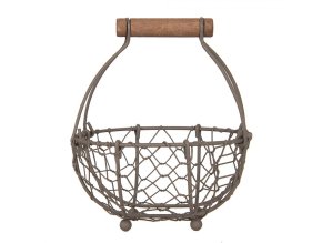 Hnědý drátěný dekorační košík s dřevěným držadlem -