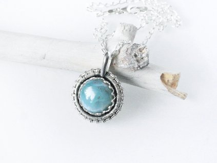 strieborny privesok prirodny mineral larimar tyrkysovy