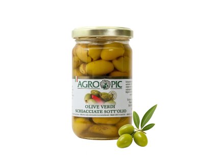 Zelené olivy ručně drcené 280 g s obrázkem