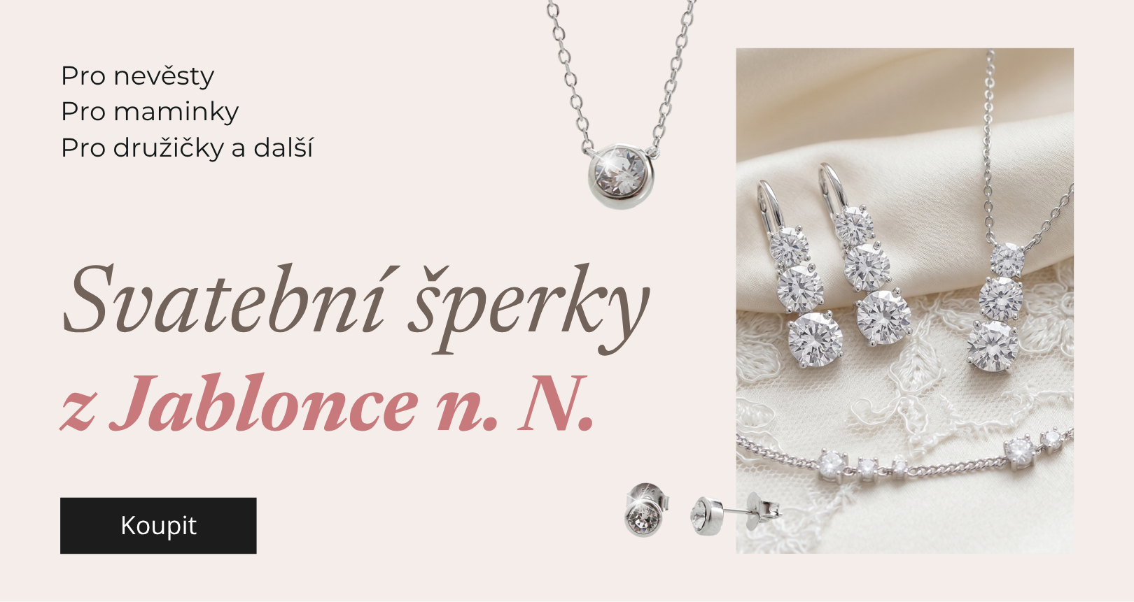 Svatební šperky z Jablonce nad Nisou – náhrdelník, náušnice a náramek s křišťály pro nevěstu