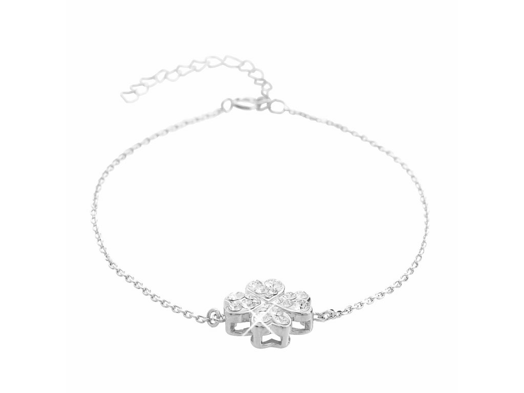Stribrny naramek s priveskem ctyrlistek s krystaly Swarovski Crystal (Stribro 925/1000)