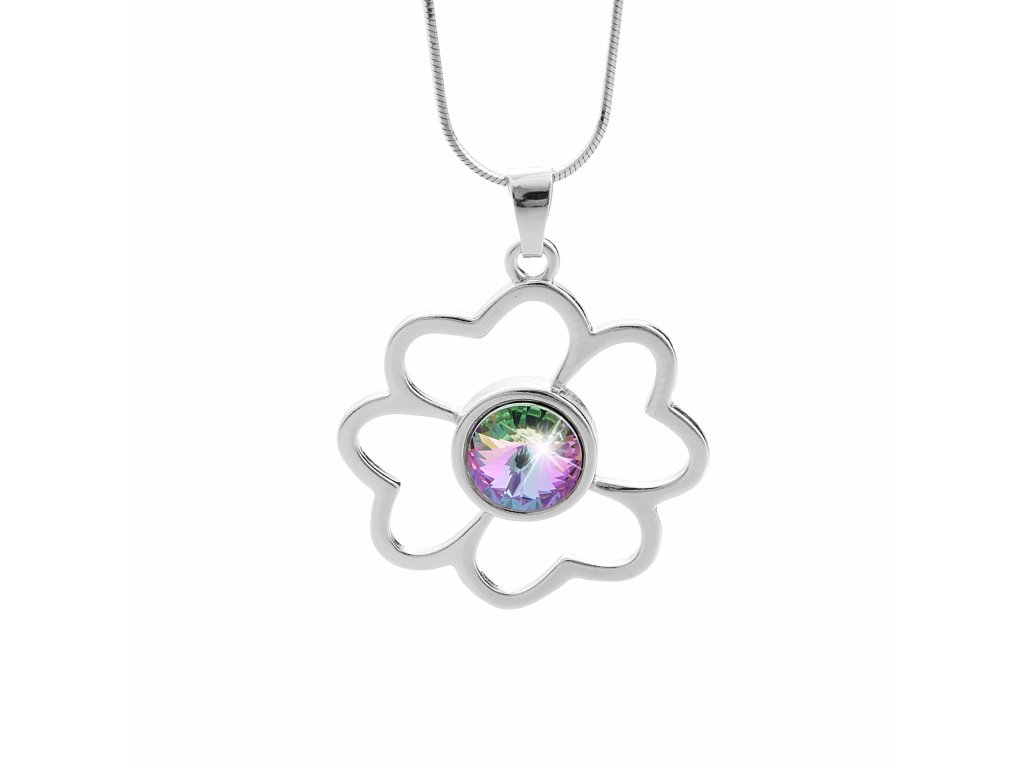 Stribrny nahrdelnik obrysovy ctyrlistek s rivoli Swarovski Vitrail Light (Stribro 925/1000)