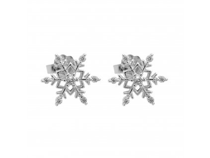 Stribrne nausnice puzety se snehovou vlockou a s Kubickymi zirkony Crystal (Stribro 925/1000)