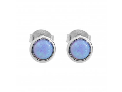 Stribrne nausnice puzety maly kulaty modry opal bez krystalu (Stribro 925/1000)