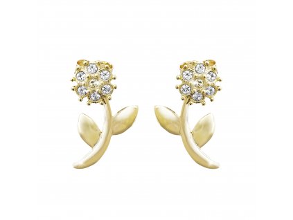 Pozlacene stribrne nausnice puzety kytka se zlutym stredem a s krystaly Swarovski Crystal (Stribro 925/1000)
