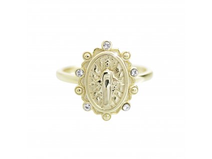 Pozlaceny stribrny prsten s madonou a s krystaly Swarovski Crystal (Stribro 925/1000)