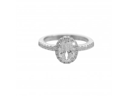 Stribrny prsten velky ovalny zirkon a drobne Kubicke zirkony kolem nej Crystal  (Stribro 925/1000)