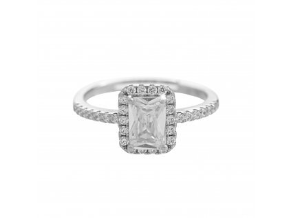 Stribrny prsten velky obdelnikovy zirkon a drobne Kubicke zirkony kolem nej Crystal  (Stribro 925/1000)