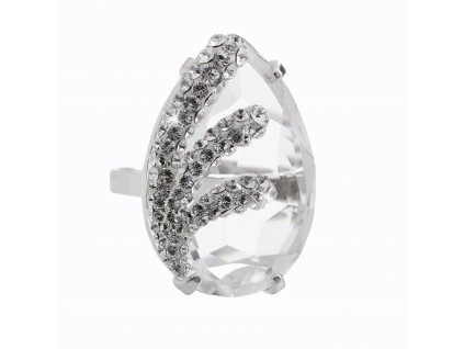 Stribrny prsten s velkym kamenem kapky a krystaly Swarovski Crystal (Stribro 925/1000)