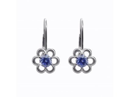 Stribrne nausnice klapky kvitek s Kubickym zirkonem Blue (Stribro 925/1000)