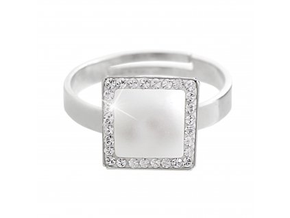 Stribrny prsten s perlovym ctvercem a krystaly Swarovski Ctystal (Stribro 925/1000)