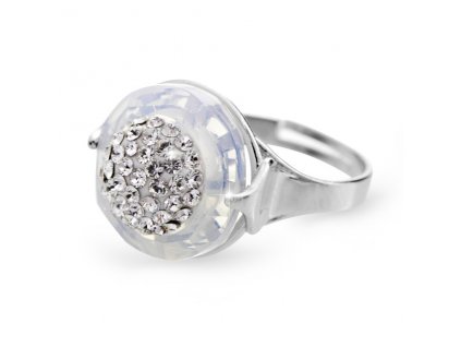 Stribrny prsten s kruhovym krystalem a zdobenym stredem krystaly Swarovski White Opal (Stribro 925/1000)