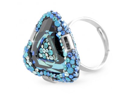 Stribrny masivni prsten trojuhelnik osazeny krystaly Swarovski Bermuda Blue (Stribro 925/1000)