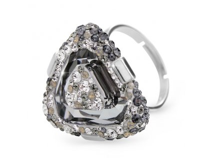 Stribrny masivni prsten trojuhelnik osazeny krystaly Swarovski Black Diamond (Stribro 925/1000)