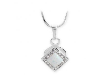 Stribrny okrasny nahrdelnik s bilym ctvercovym opalem a krystaly Swarovski Crystal  (Stribro 925/1000)
