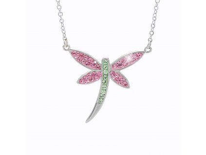 Stribrny nahrdelnik s priveskem vazky osazeny krystaly Swarovski Rosa (Stribro 925/1000)