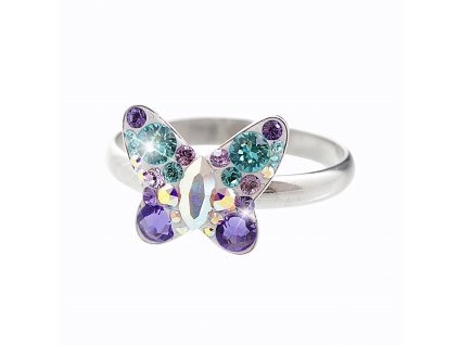 Stribrny prsten motyl a krystaly Swarovski Purple (Stribro 925/1000)