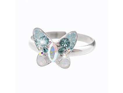 Stribrny prsten motyl a krystaly Swarovski Turquoise (Stribro 925/1000)