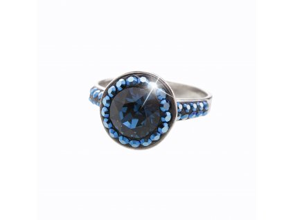 Stribrny prsten s kulatym luzkem a krystaly Swarovski po obvodu satonu Bermuda Blue (Stribro 925/1000)