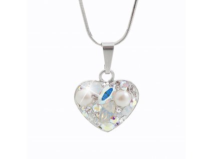 Stribrny nahrdelnik s priveskem srdce a krystaly Swarovski White stredni (Stribro 925/1000)
