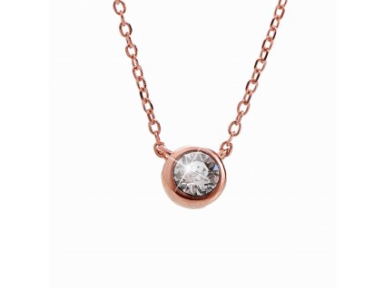 Stribrny ruzove zlaty nahrdelnik zdobeny jednim krystalem Swarovski Crystal (Stribro 925/1000)
