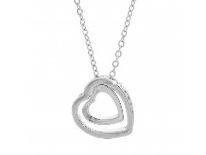 Náhrdelník z bižuterní slitiny dvě srdíčka na jednom řetízku s krystaly Swarovski Crystal