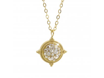 Zlatý ocelový náhrdelník medailonek kulatý s krystaly Swarovski Golden Shadow