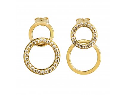 Zlate ocelove nausnice puzety dva prolnute kruhy osazene krystaly Swarovski Golden Shadow