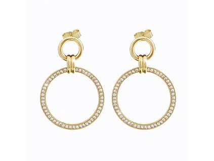 Zlate ocelove nausnice puzety dva spojene kruhy s krystaly Swarovski Golden Shadow