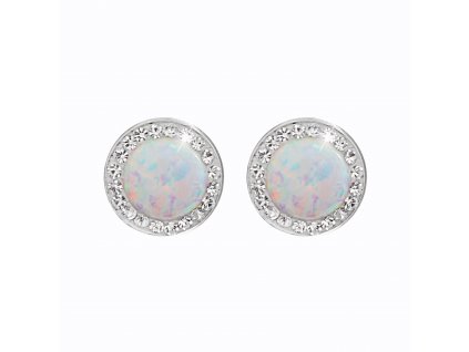 Ocelove nausnice puzety kulaty bily opal 10 mm s krystaly Swarovski Crystal