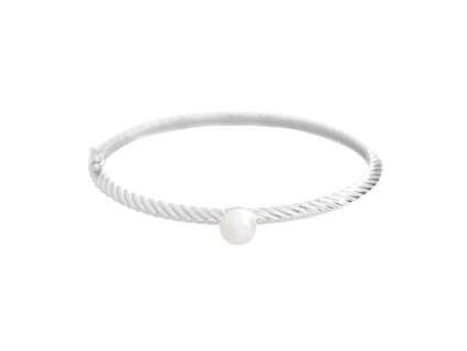 Stribrny naramek s ricni perlou na kovove zdobene obruci White (Stribro 925/1000)