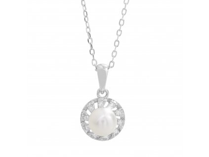 Stribrny nahrdelnik s ricni perlou a obvodem Kubickych zirkonu Crystal (Stribro 925/1000)