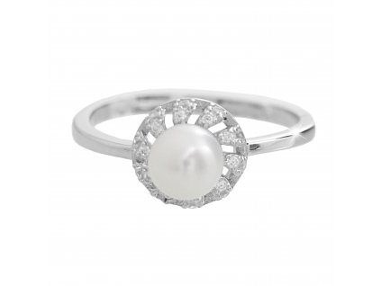 Stribrny prsten s ricni perlou a obvodem Kubickych zirkonu Crystal (Stribro 925/1000)