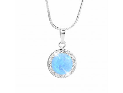 Stribrny nahrdelnik s kulatym opalem a krystaly Swarovski Blue velky (Stribro 925/1000)