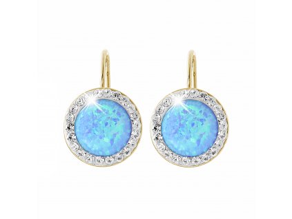 Pozlacene stribrne nausnice klapky s kulatym opalem a krystaly Swarovski Blue velke (Stribro 925/1000)